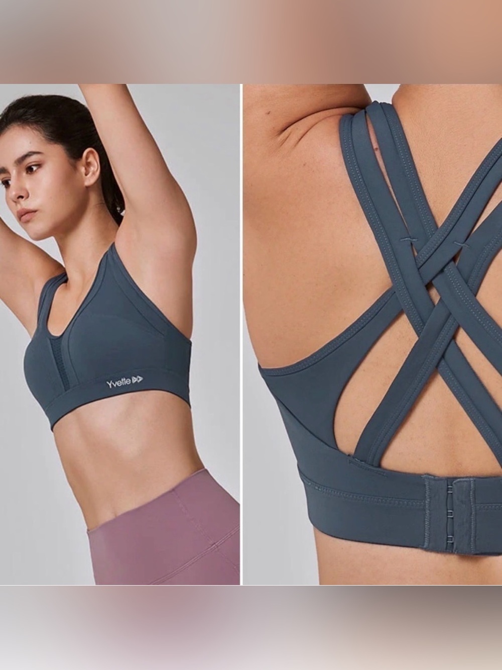 YVETTE Power Cross Back Padded Running Bra blue size small